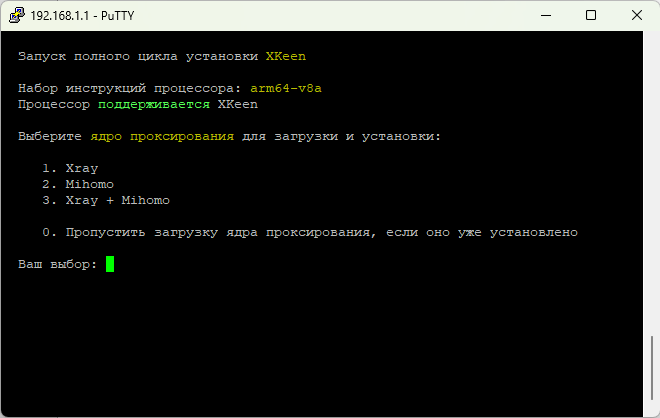 Меню XKeen — выбираем установку